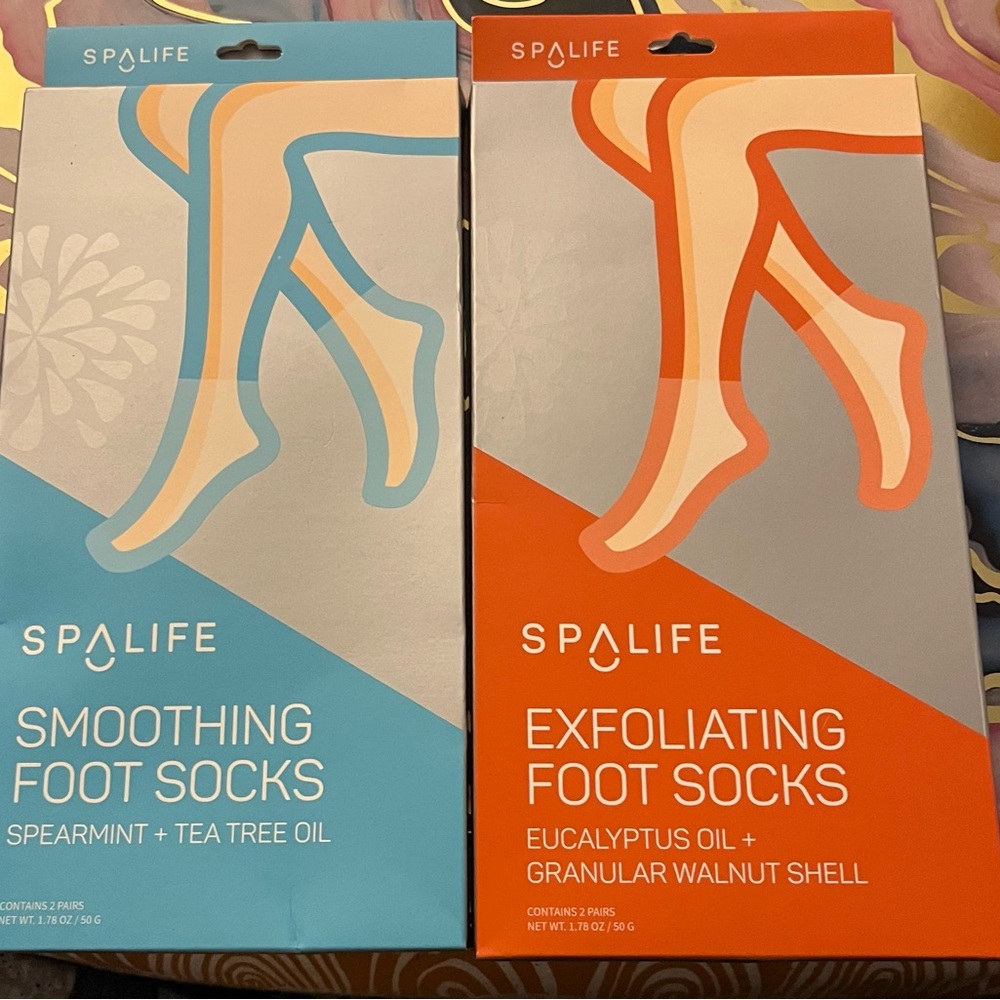 Spa Life Smoothing and Exfoliating Foot Socks - Blue and Orange